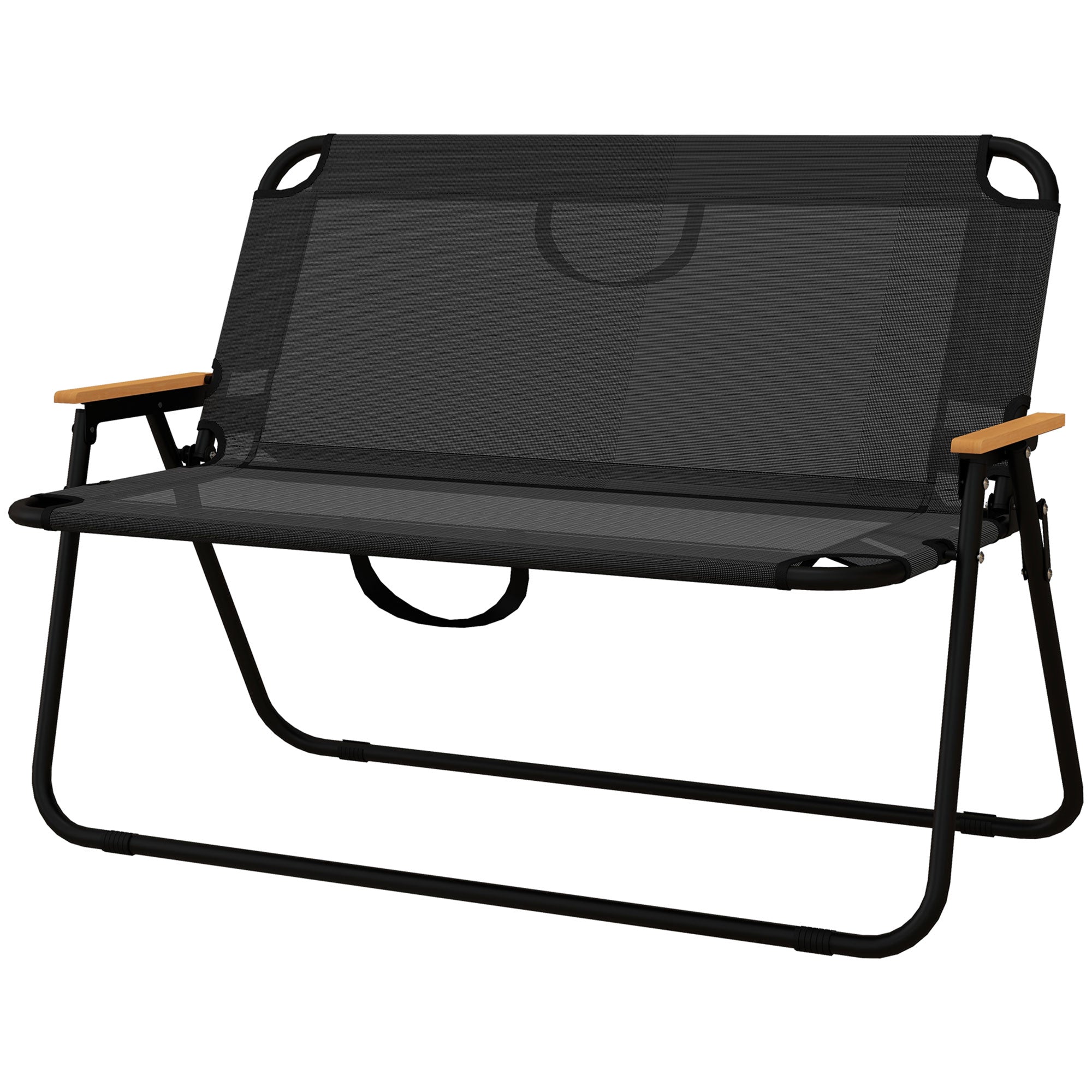 Double 2-Seater Folding Camping Chair in Steel and Oxford Fabric, 108x65x73cm, Black - Borgè
