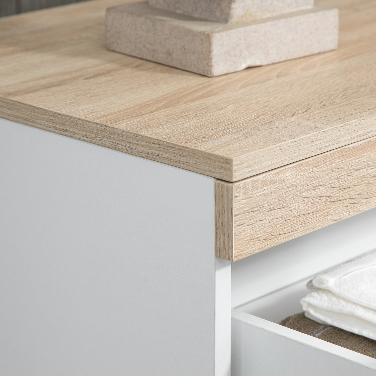 Minimal 5 Drawer Chest of Drawers in Wood, 80x40x109 cm, White and Oak Color