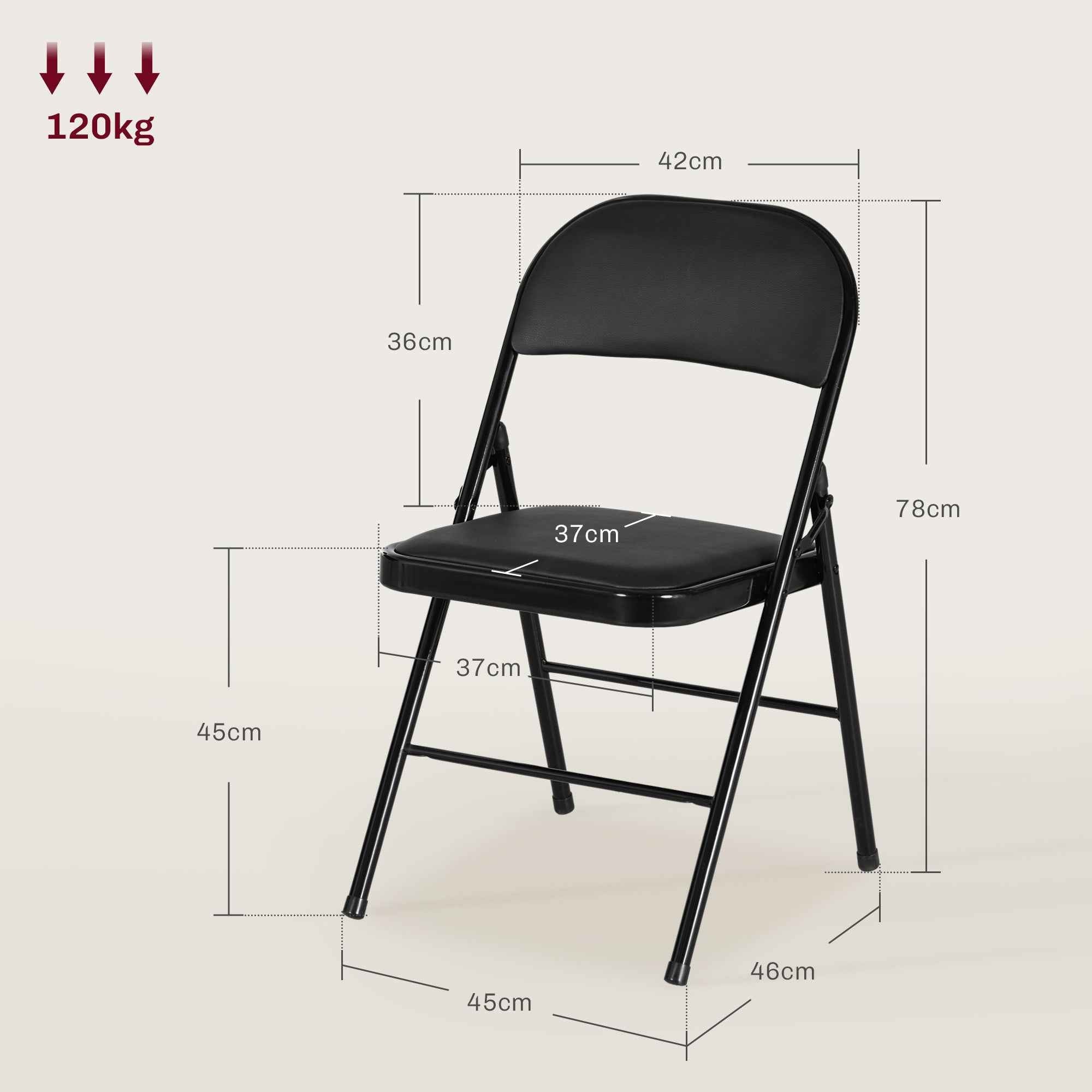 HOMCOM Set of 2 Folding Chairs Padded in PU Faux Leather and Metal, 45x46x78 cm, Black