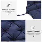 Outsunny Capitonné Style Garden Cushion with 6 Ties, in Cotton and Polyester, 150x98x8 cm, Dark Blue