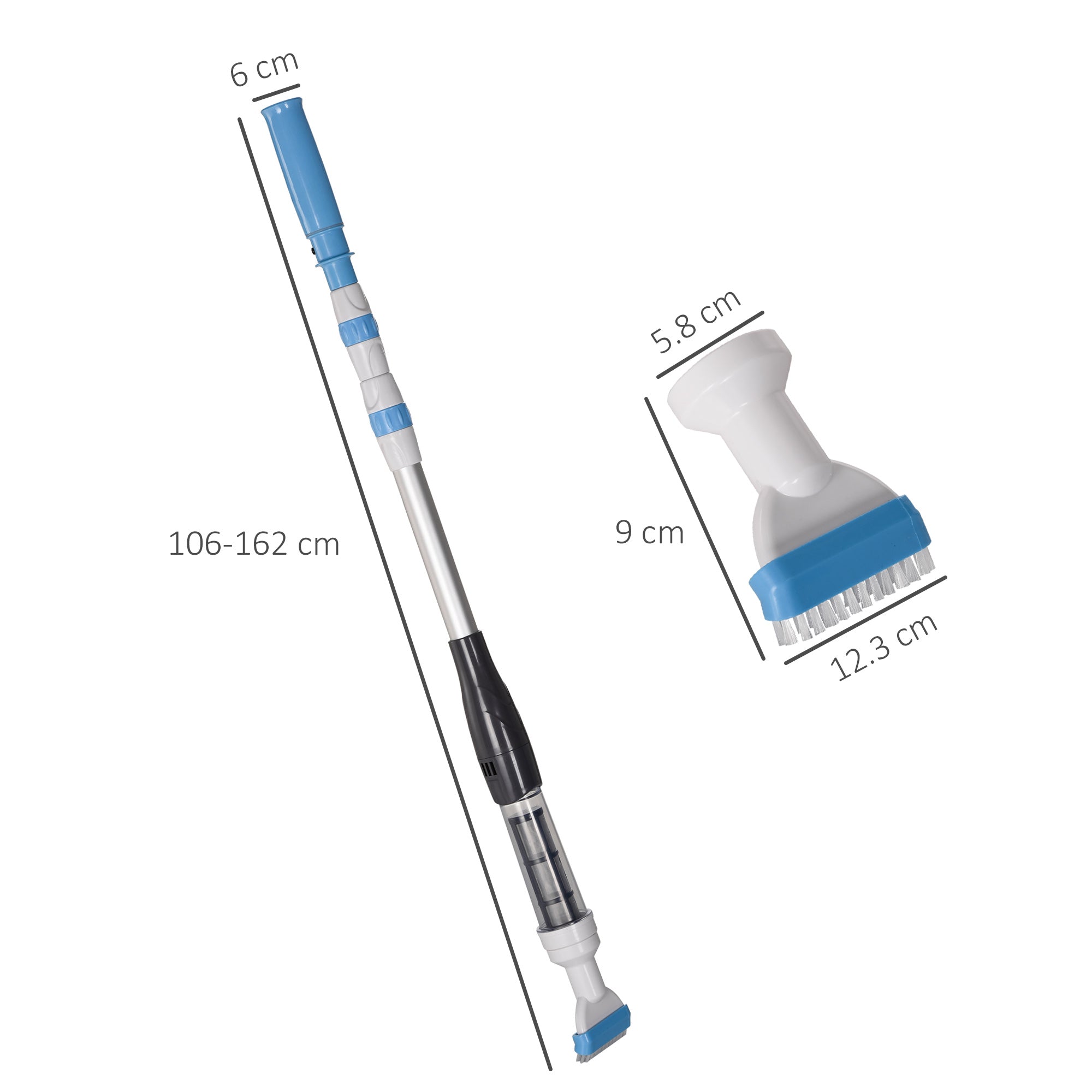 Outsunny Portable and Cordless Pool Vacuum Cleaner with 3-Tier Pole, Ø6x106-162 cm, Blue and White