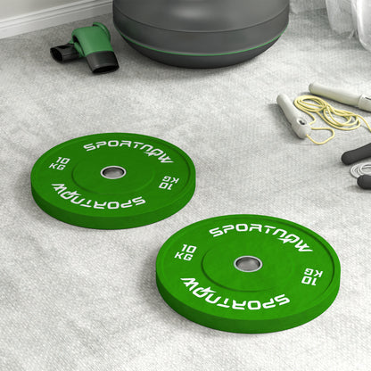 Set of 2 10kg Rubber Weight Plates with 2"/5 cm Hole for Dumbbells and Barbells, Green