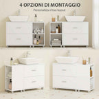 HOMCOM Bathroom Vanity Unit with 2 Drawers and Open Shelves, Wooden, 90x30x60 cm, White