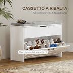 HOMCOM Shoe Bench with Folding Drawer and Storage, Capacity for 8 Pairs of Shoes, 80x30x55 cm, White