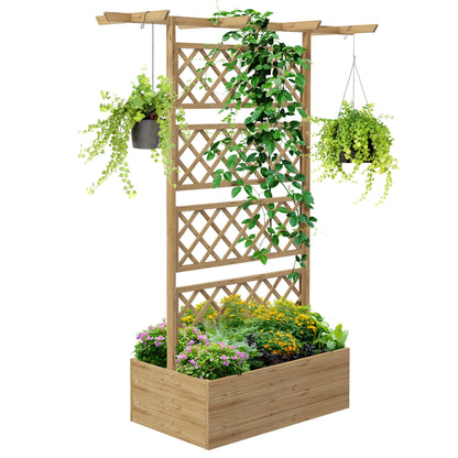 Garden Bed with Trellis and Pergola for Climbing Plants with Open Bottom, 160x55x183cm, Natural Wood