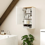 Wall Mounted Bathroom Cabinet with Adjustable Shelves and Open Shelf in Wood and MDF, 40x27x77 cm, White