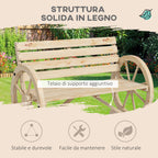 Outsunny 2-Seater Garden Bench with Slatted Frame and Wagon Wheel Armrests, Wooden, 105.5x56x79 cm, Wood Color