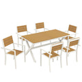 Outsunny 7-Piece Outdoor Dining Set, Stackable Table and Chairs, Aluminum Frame, Teak