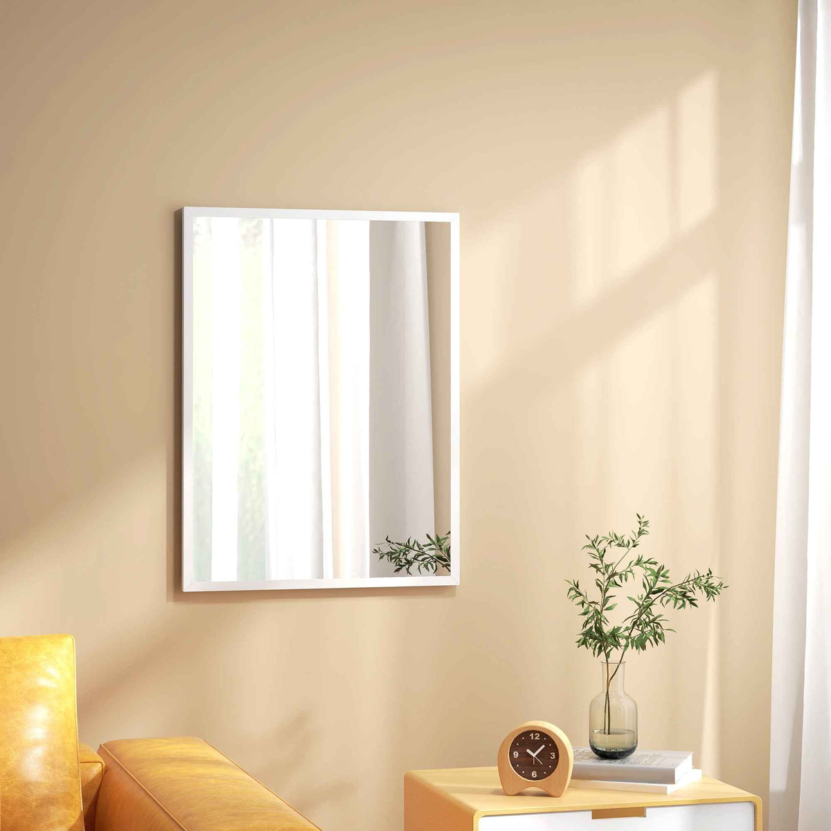 HOMCOM Rectangular Wall Mirror with Hooks, Glass and MDF, 60x80 cm, White