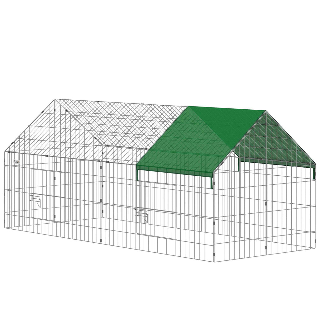 PawHut Outdoor and Indoor Rabbit and Chicken Cage with Sunshade and Metal Grille, for Small Animals, Ducks, Chickens, 180x75x75 cm, Green