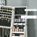 Freestanding Jewelry Mirror with LED Light, Adjustable Tilt and Lock, 46x36.5x151.5cm