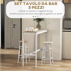 HOMCOM Industrial Style High Table and 2 Bar Stools with Footrest, White and Oak