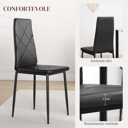 Set of 6 Modern Dining Chairs with High Back in Faux Leather and Steel, 41x50x97 cm, Black