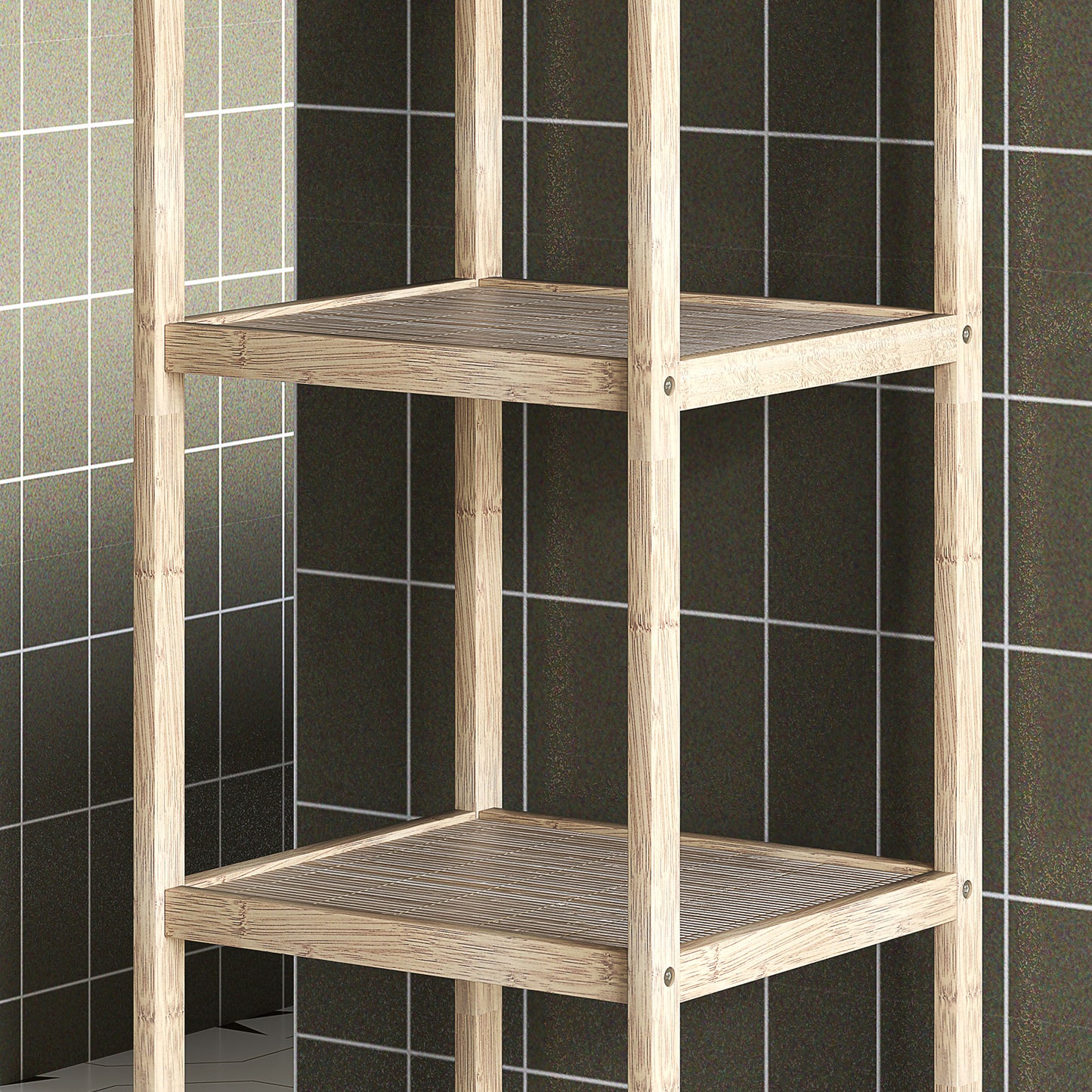 Modern Bathroom Cabinet with 4 Levels Anti-Tip Bamboo, 33x31x110 cm, color Wood