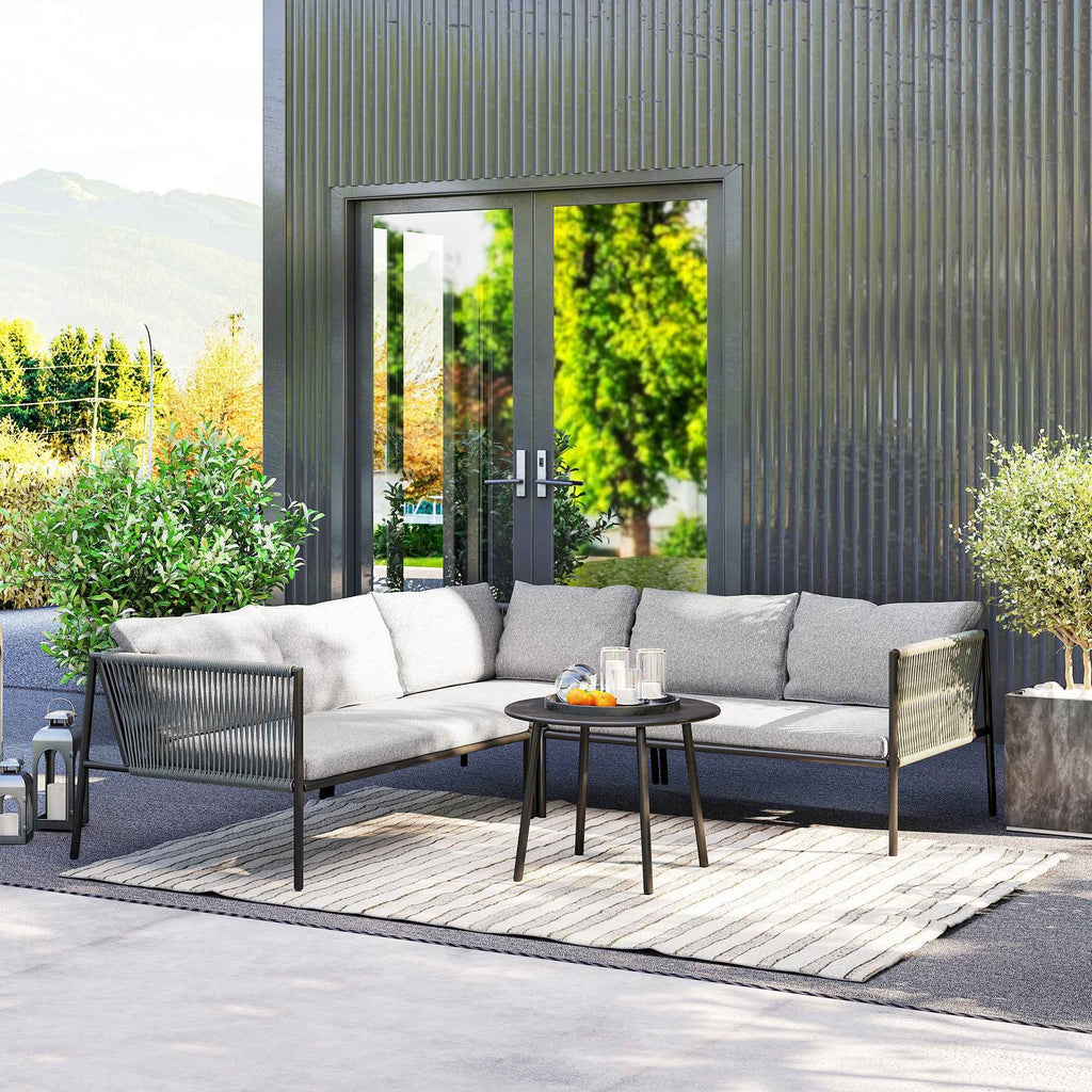 Outsunny Rattan Garden Lounge Set with Modular Corner Sofa, Coffee Table, and Cushions, Grey