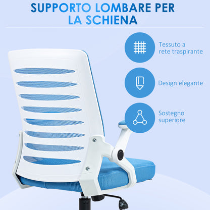 Vinsetto Ergonomic Height-Adjustable Swivel Chair with Armrests, 54x54x89-99 cm, White and Light Blue - Borgè