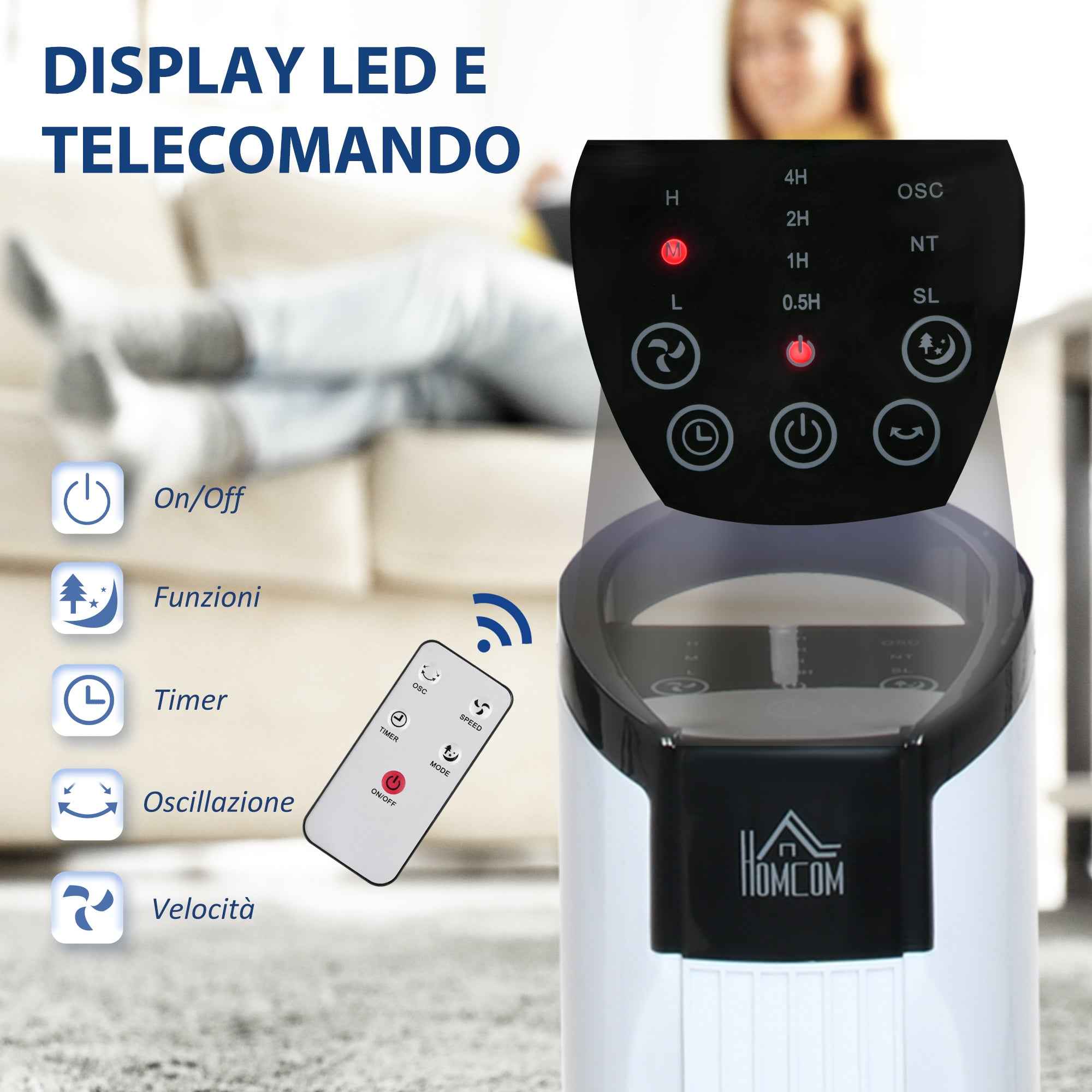 HOMCOM Tower Fan with 5m Remote Control, 70° Oscillation, 3 Functions and 3 Speeds, Black