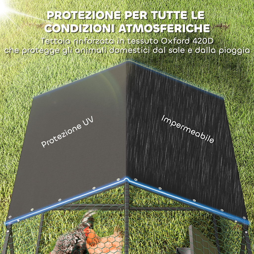 PawHut Outdoor Chicken Coop, 3x1x1m, Galvanized Steel with Waterproof Anti-UV Roof and Lock