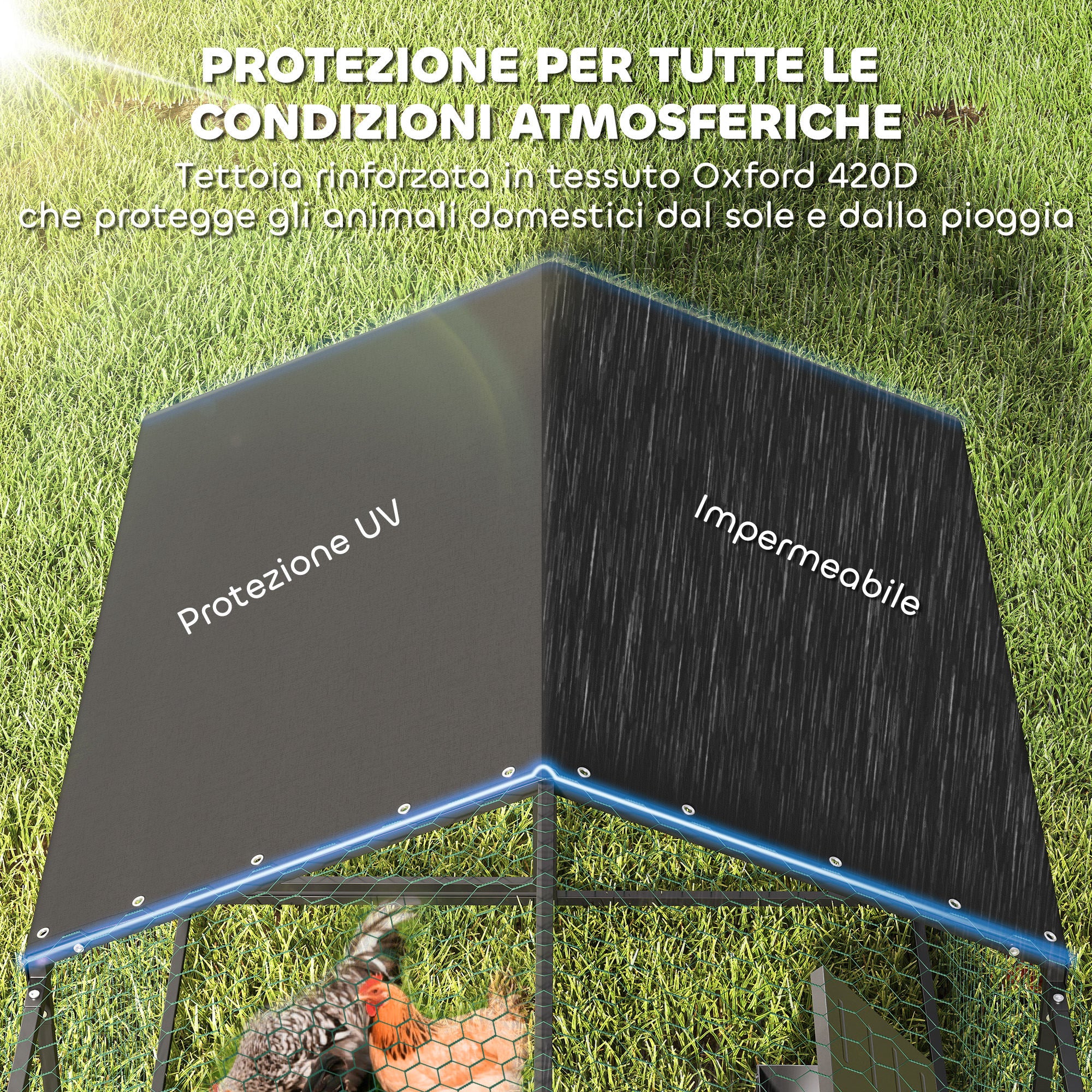 PawHut Outdoor Chicken Coop, 3x1x1m, Galvanized Steel with Waterproof Anti-UV Roof and Lock