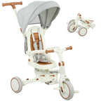 5-in-1 Children's Tricycle with Push Handle and Removable Cover, 96.5x49x101 cm, Cream White