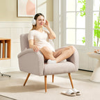 Modern Living Room Armchair in Teddy Fabric with Removable Lumbar Cushion, 77x77x83 cm, Beige