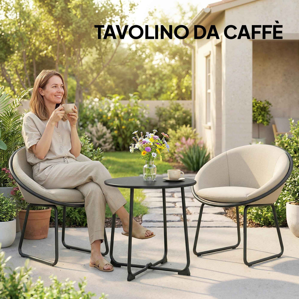 Outsunny 50cm Round Outdoor Metal Coffee Table with X-Base and Non-Slip Feet, Black