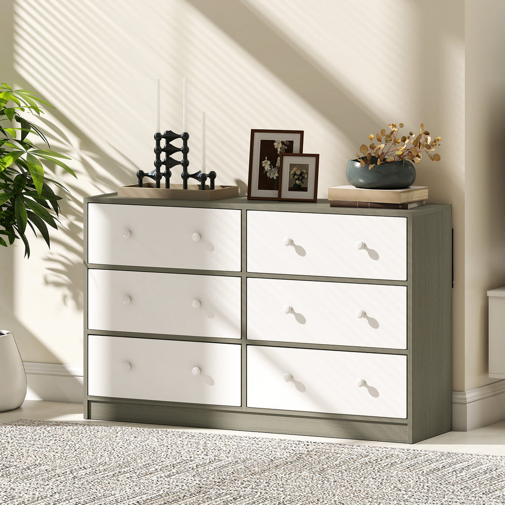 6-Drawer Folding Chest with Double Handles, Made of Wood, Steel and Fabric, 114x30x70 cm, White and Grey