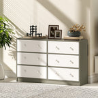 6-Drawer Folding Chest with Double Handles, Made of Wood, Steel and Fabric, 114x30x70 cm, White and Grey