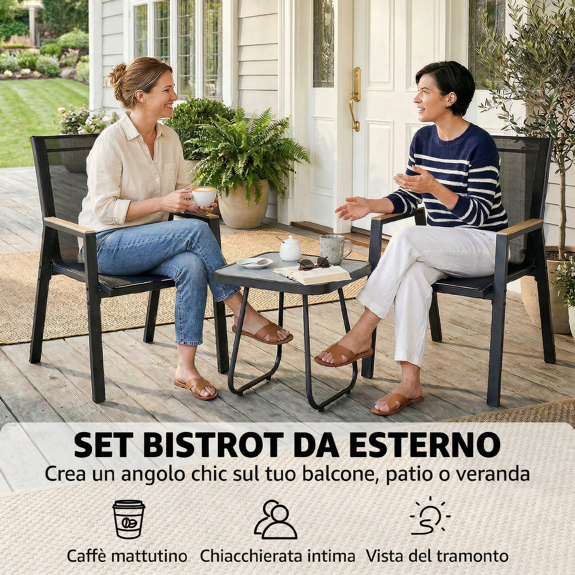 Outsunny 3-Piece Outdoor Bistro Set, Coffee Table with Adjustable Legs