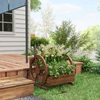 Outsunny 3-Tier Outdoor Planter with Decorative Wheels Made of Carbonized Fir Wood, 62x61x57 cm