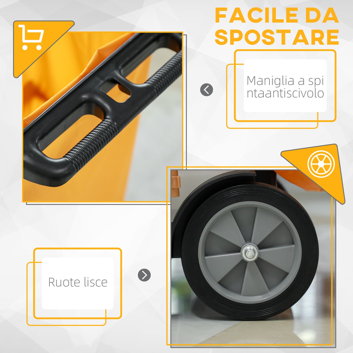 3-Shelf Cleaning Trolley with Hooks and 100L Bag, 121x50.5x96.5 cm, Black, Yellow and Gray