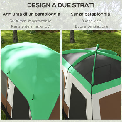 Outsunny 4-Person Waterproof Tunnel Camping Tent with Mesh Windows, Polyester, 490x305x225 cm, Green - Borgè