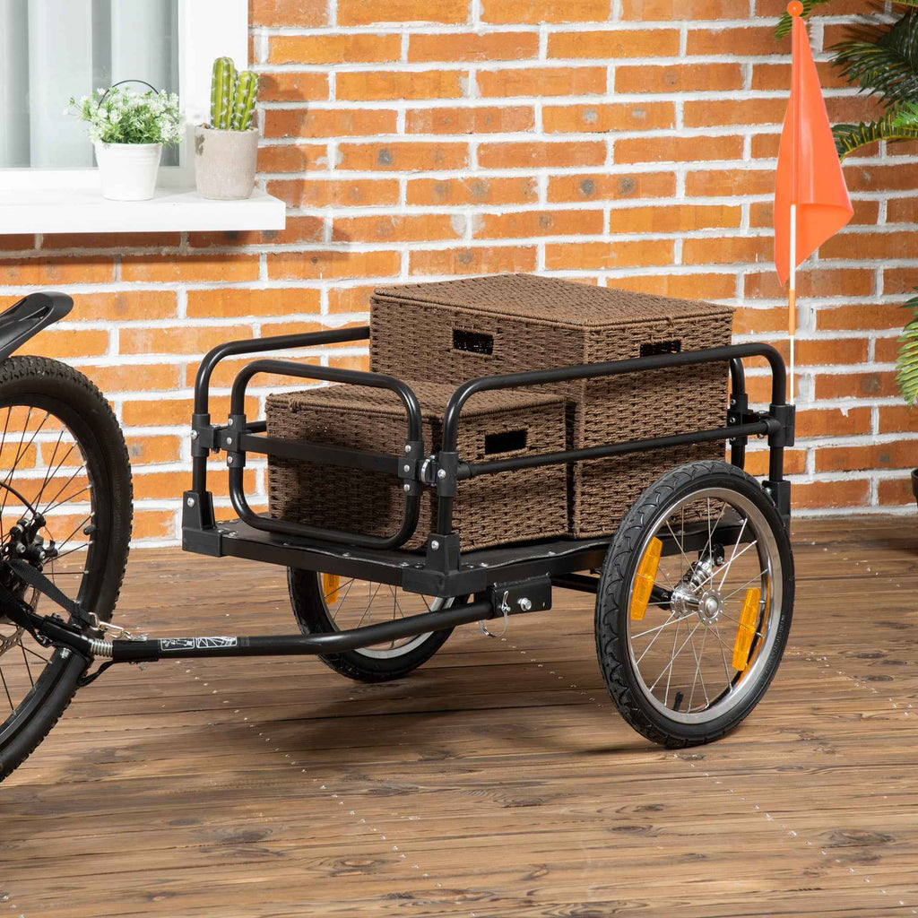 HOMCOM 70L Bike Cart with 2 x 16" Wheels, 2 Reflectors and Flag, Steel and PE, 125 x 64 x 53.5 cm, Black