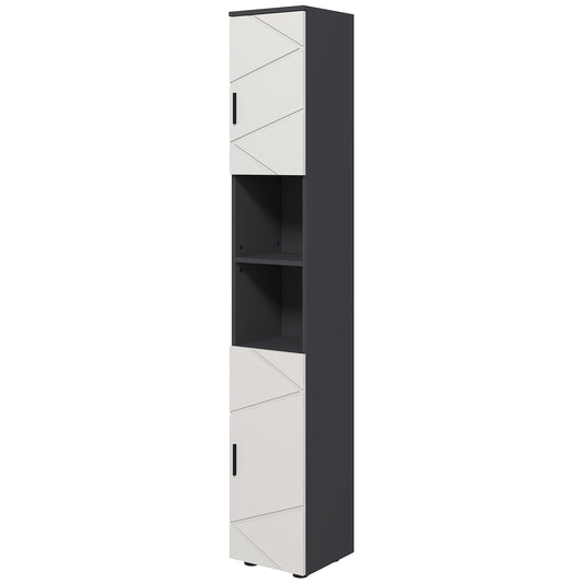 kleankin Bathroom Column in Chipboard with 2 Open Shelves and 2 2-Tier Cabinets, 30x30x183 cm, Gray - Borgè