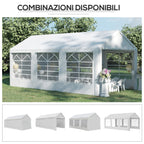 Garden Gazebo 6x3m with Side Windows, 3 Rooms and Hinged Doors, White