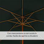 Garden Umbrella with Double Canopy, in Bamboo and Polyester, Ø325x250 cm, Green