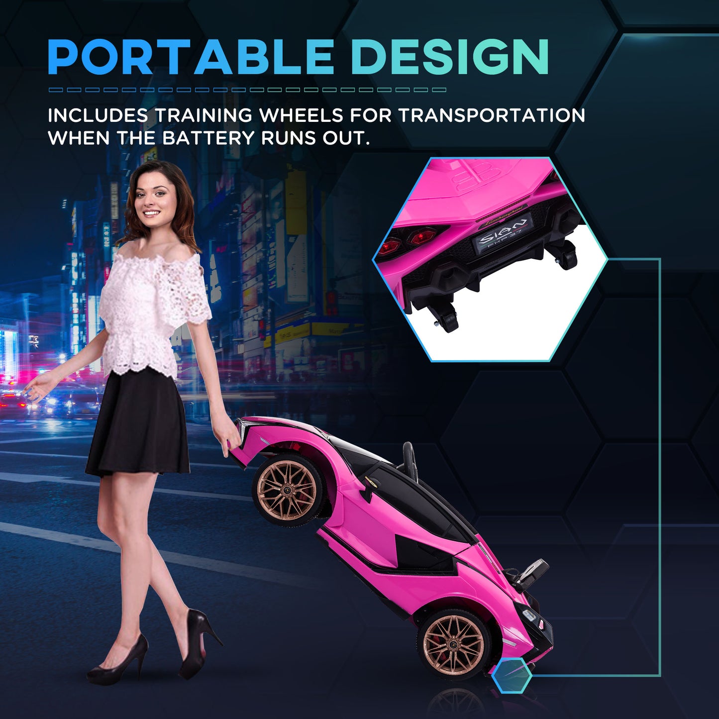 HOMCOM Electric Car for Children 3-5 Years Lamborghini 12V with Remote Control and Speed ??3-5km/h, Pink - Borgè