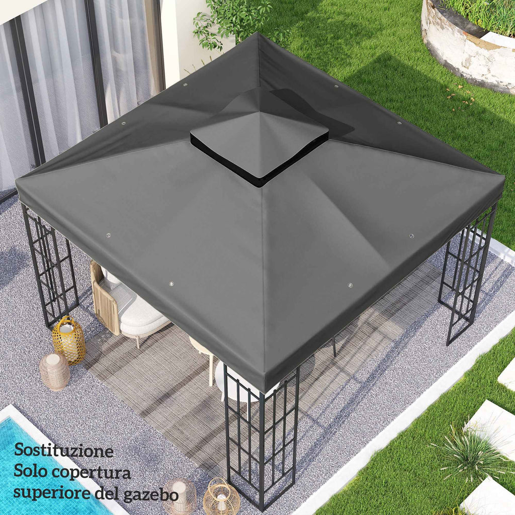 Outsunny 3x3m UPF30+ 2-Tier Dark Grey Polyester Garden Gazebo Cover