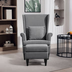 Fabric Living Room Armchair with Footstool, High Backrest and Cushion, 75x83x104 cm, Grey