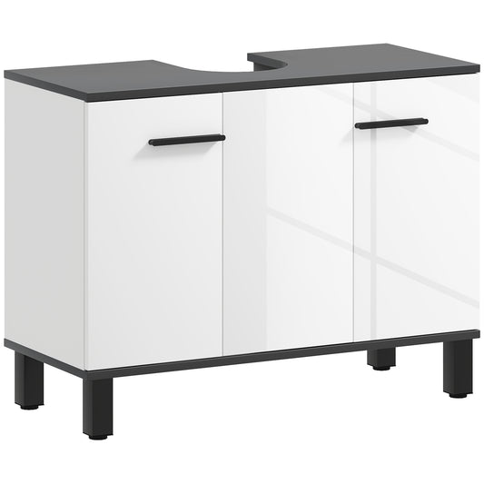 Bathroom Vanity Unit with 2-Door Cabinet and Adjustable Shelf, 80x34x60 cm, Glossy White