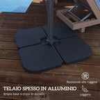 Cantilever Umbrella with Crank and Cross Base, in Polyester, Aluminum and Metal, 365x297x256 cm, Light Gray