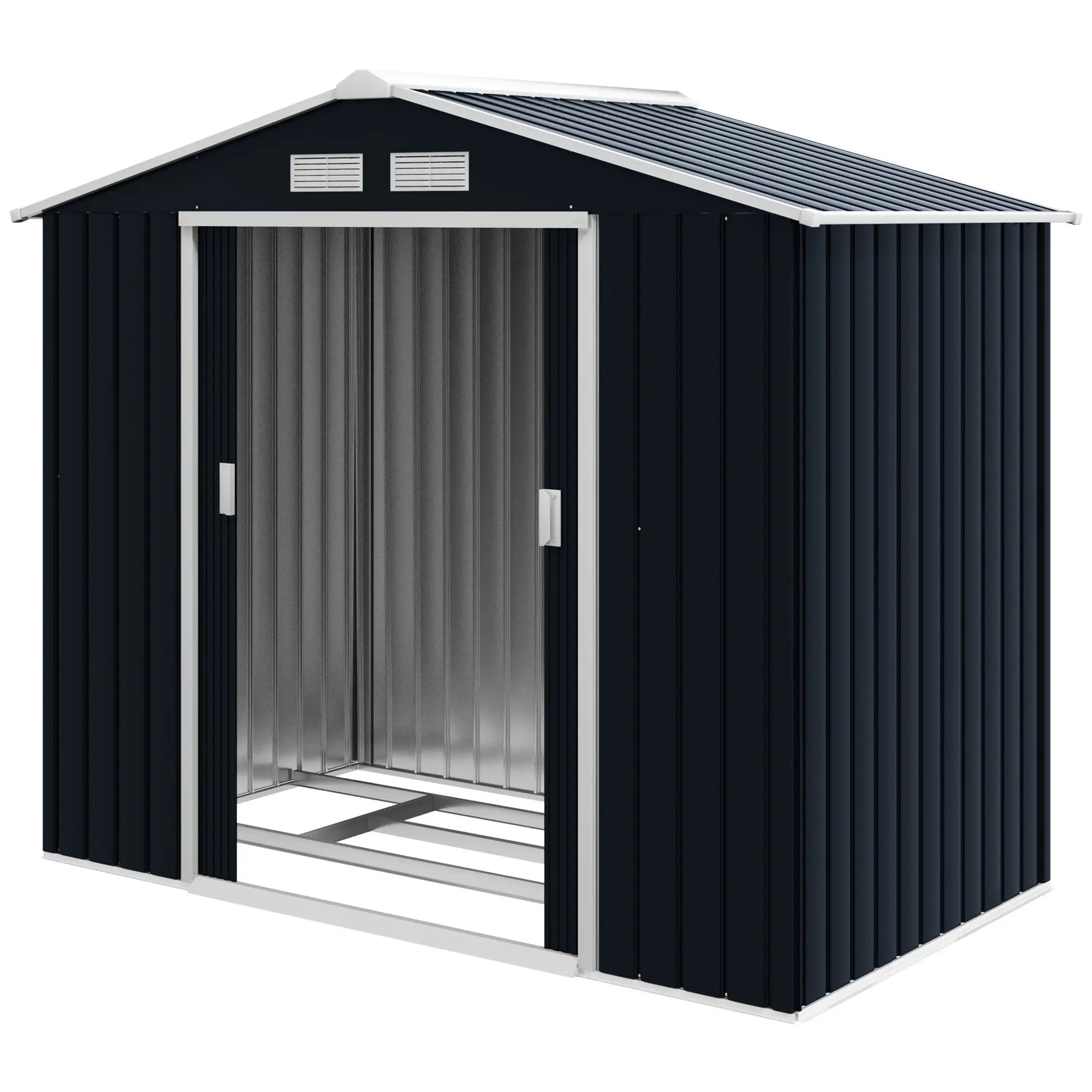 Garden Shed Tool Shed in Sheet Metal with Sliding Doors, 213x130x185cm, Dark Grey - Borge' Group Limited