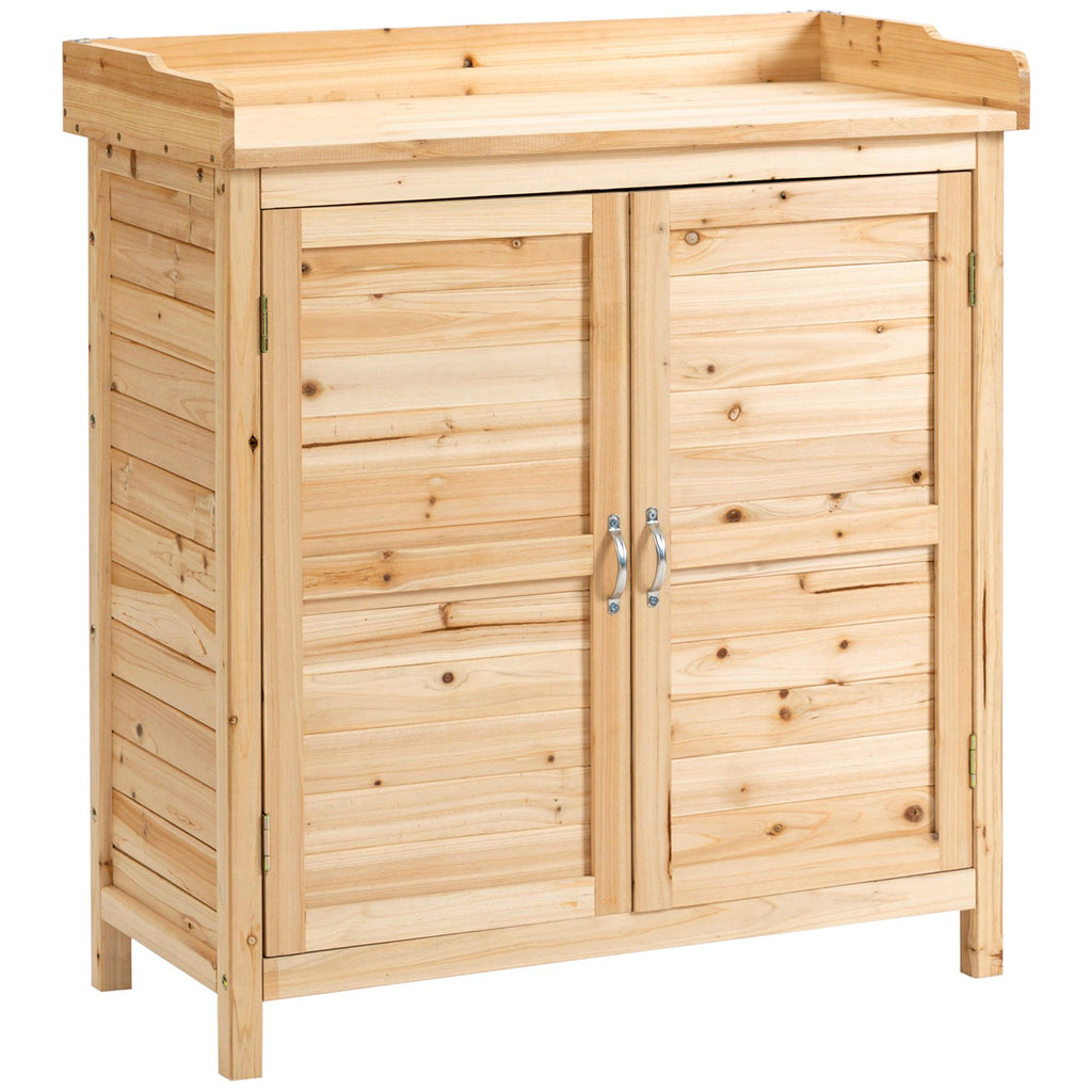 Outsunny outdoor cabinet with 2 fir wood shelves with raised design and 2 doors, 83x40x92 cm - Borgè