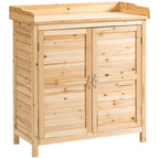 Outsunny outdoor cabinet with 2 fir wood shelves with raised design and 2 doors, 83x40x92 cm - Borgè