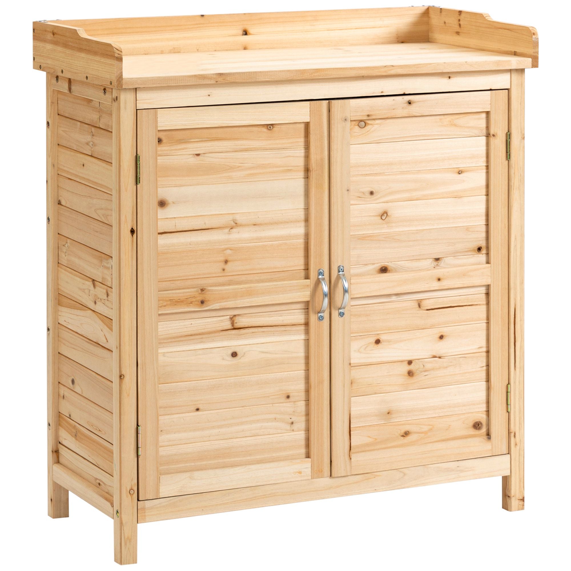 Outsunny outdoor cabinet with 2 fir wood shelves with raised design and 2 doors, 83x40x92 cm - Borgè