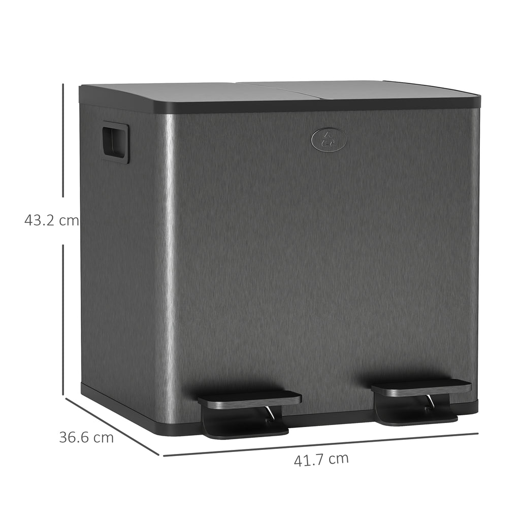 15L 2-Section Rubbish Bin with Silent Closure, Stainless Steel and PP, 41.7 x 36.6 x 43.2 cm, Black