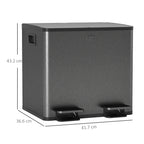 15L 2-Section Rubbish Bin with Silent Closure, Stainless Steel and PP, 41.7 x 36.6 x 43.2 cm, Black