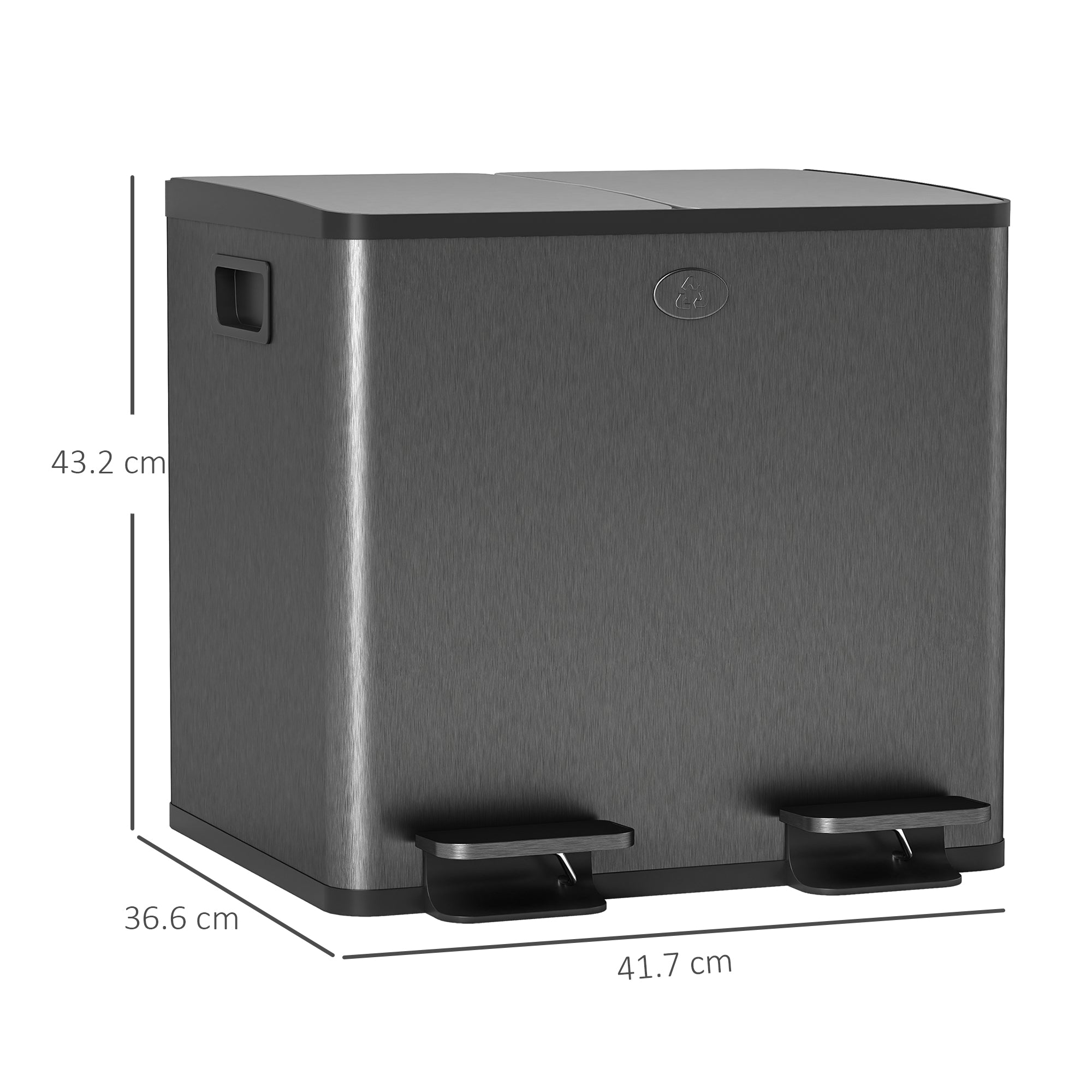 15L 2-Section Rubbish Bin with Silent Closure, Stainless Steel and PP, 41.7 x 36.6 x 43.2 cm, Black