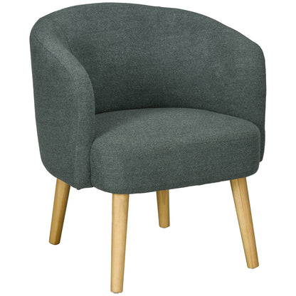 Modern Teddy Fabric Barrel Armchair with Padding and Wooden Legs, Dark Green