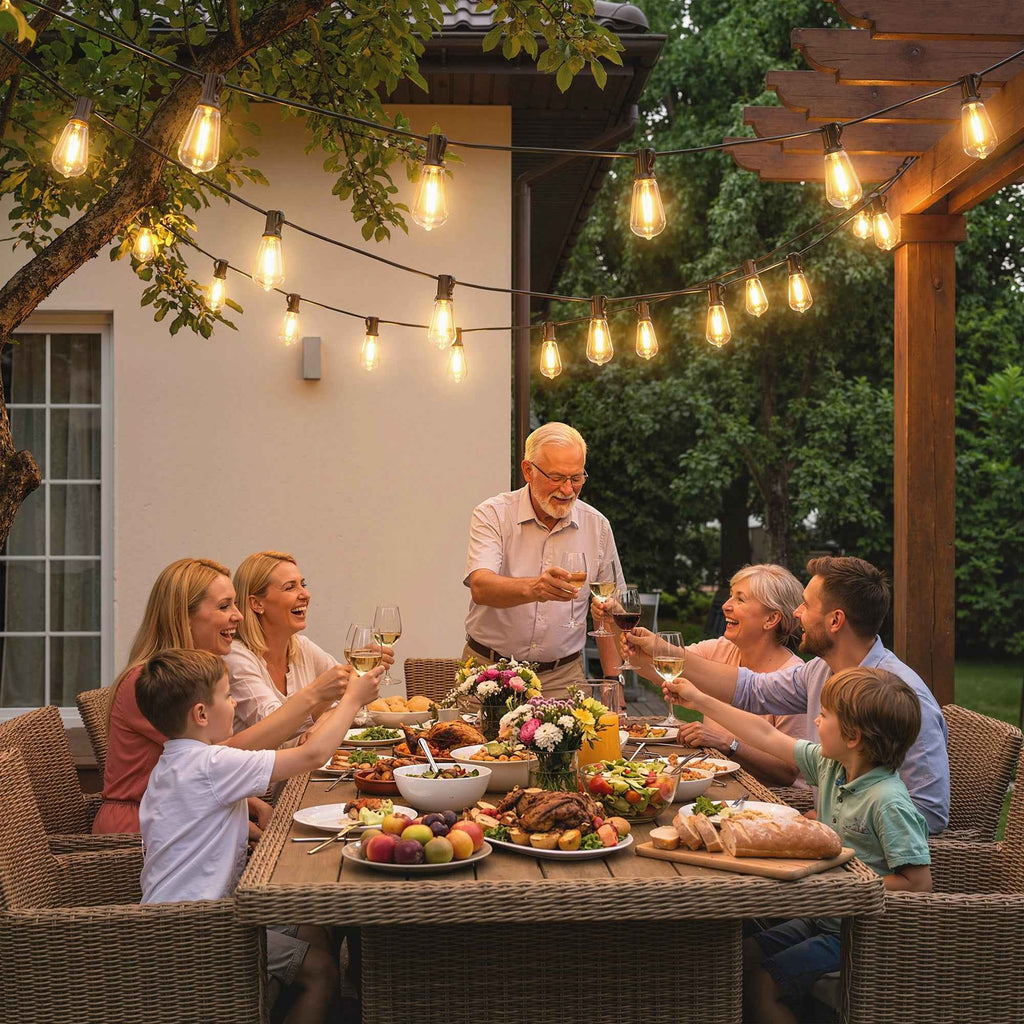 HOMCOM Outdoor String Lights with 50 LED Lights IP44, in PET and Plastic, 1800x3.8x9 cm, Black and Transparent